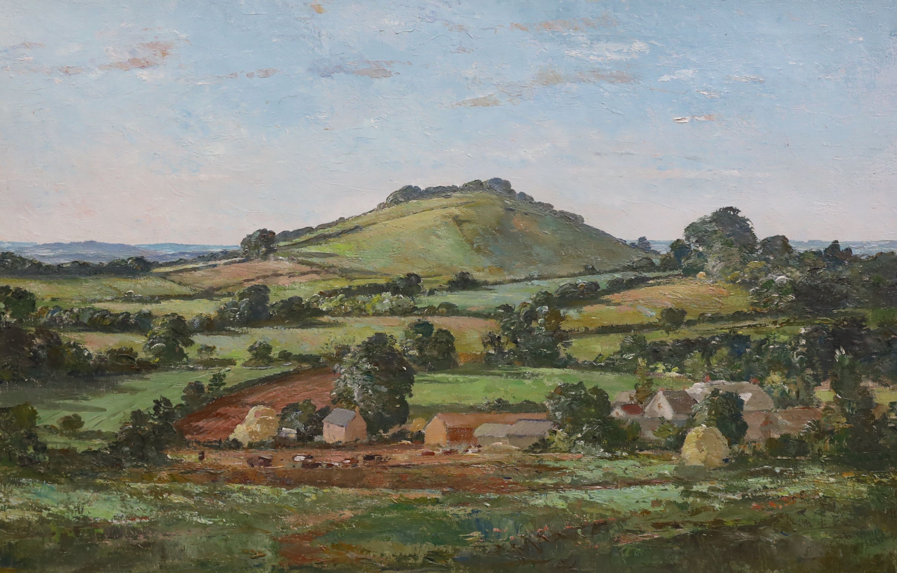 Charles Cundall (1890-1971), Somerset landscape, oil on canvas, 40 x 60cm
